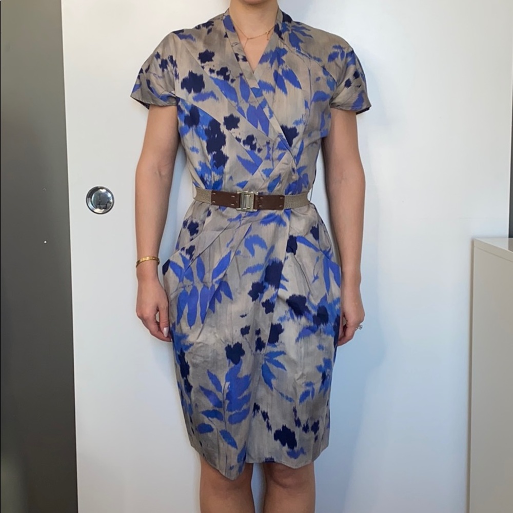 Boss Hugo Boss belted wrap dress blue/grey Sz 0